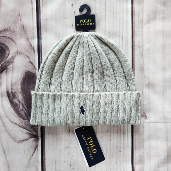 Polo Ralph Lauren Other - NWT Polo Ralph Lauren Beanie Wool Blend Rib Knit Cuff Pony Logo Grey Unisex